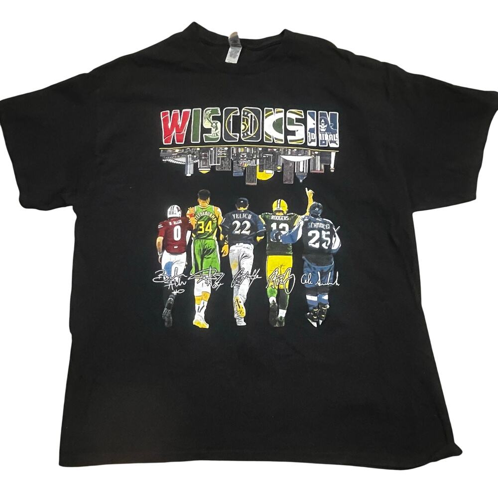 Wisconsin Sports Legends Graphic T Shirt Black Aaron Rodgers Yelich Men XL